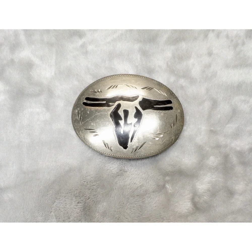 Hand Made Silver Tone Western Longhorn Rodeo Belt Buckle Handmade 3